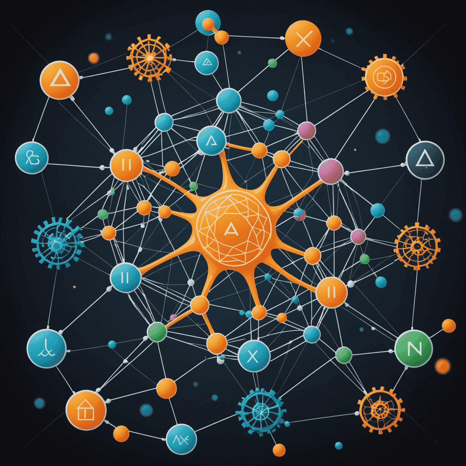 Imagen conceptual que muestra una red neuronal y símbolos de IA, representando los conceptos básicos del aprendizaje automático